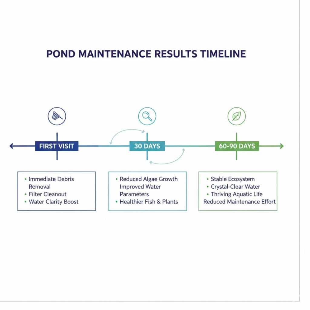 Timeline showing what improves after first visit, 30 days, and 60 to 90 days